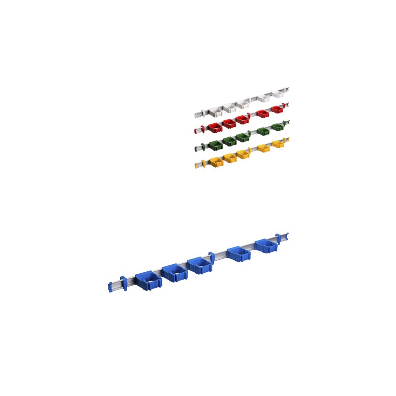 Kit rail 94cm con 5 cuelgapalos ONE (con topes laterales). Azul